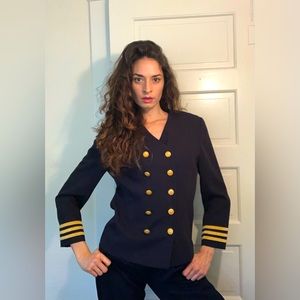 Mondi Vintage Dark Blue Blazer Military Gold Woven Stripes & Gold Button Closure